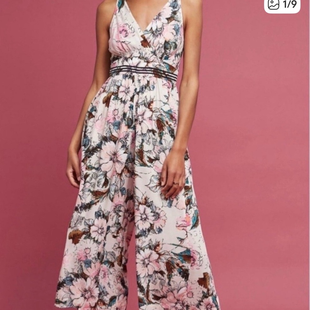 Anthropologie Plenty by Tracy Reese Floral Jumpsuit - Pink and White
